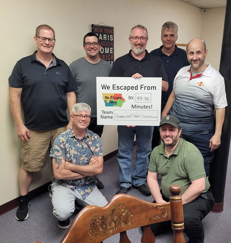Group of 7 men, team name: Workcyte Data Conversion, Escaped in 49:38.